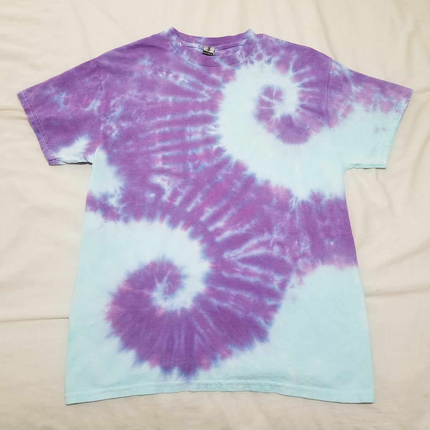 Handmade Tie Dye Robin's Egg Blue & Lilac Double Spiral T-Shirt Size Medium