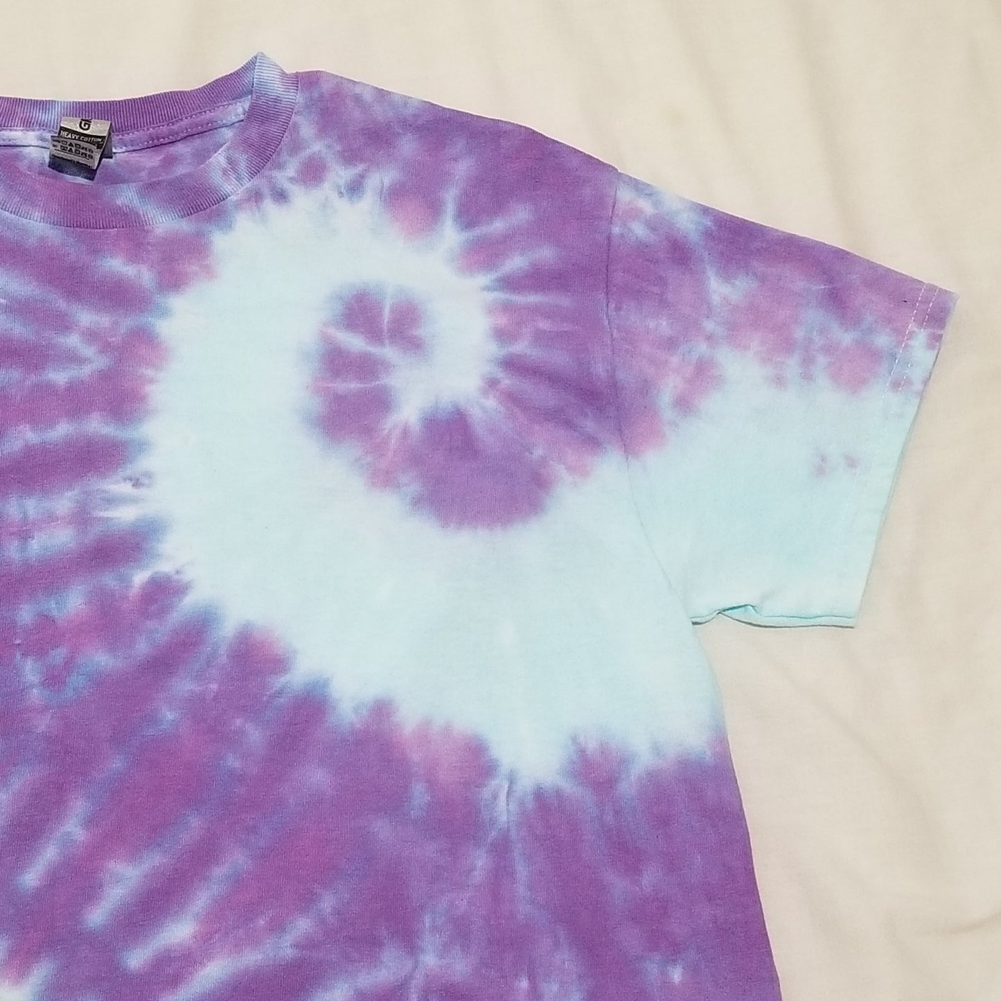 Handmade Tie Dye Robin's Egg Blue & Lilac Double Spiral T-Shirt Size Medium