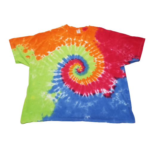 Handmade Tie Dye Blue Red Orange Green Spiral T-Shirt Size 3XL