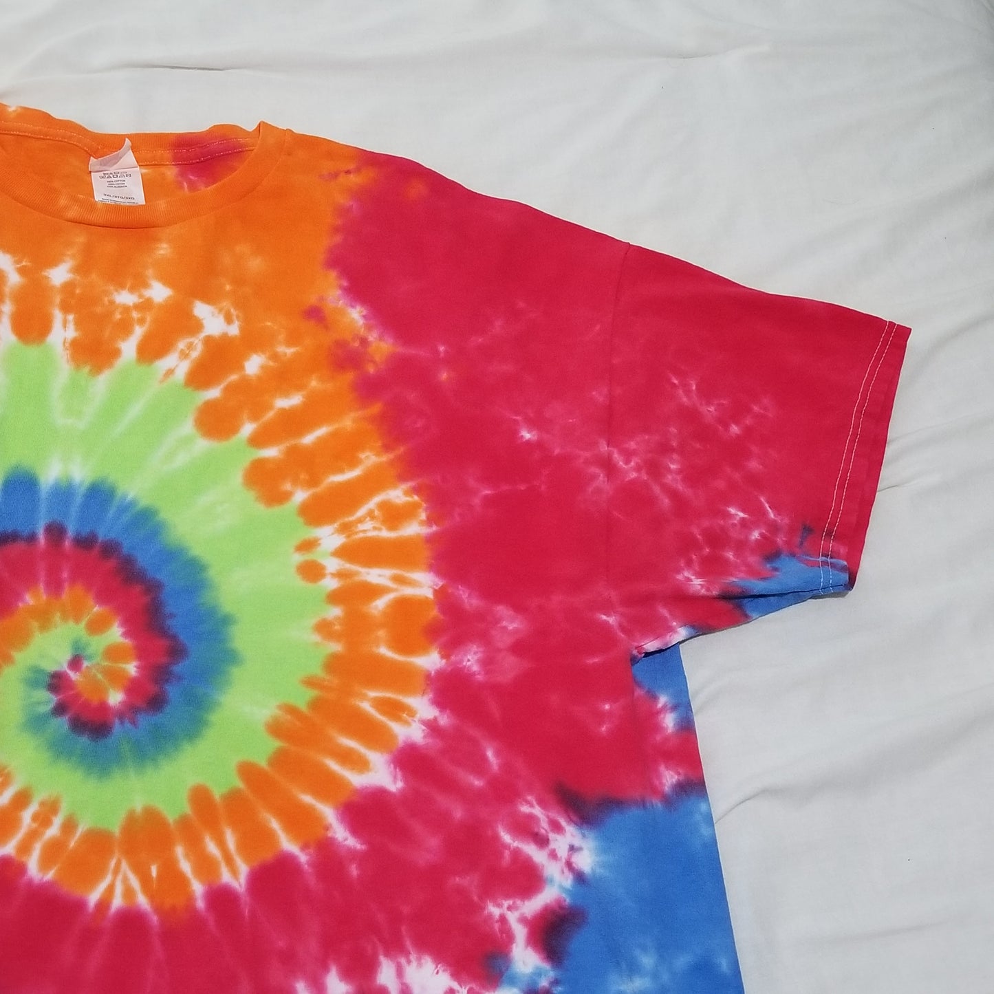 Handmade Tie Dye Blue Red Orange Green Spiral T-Shirt Size 3XL