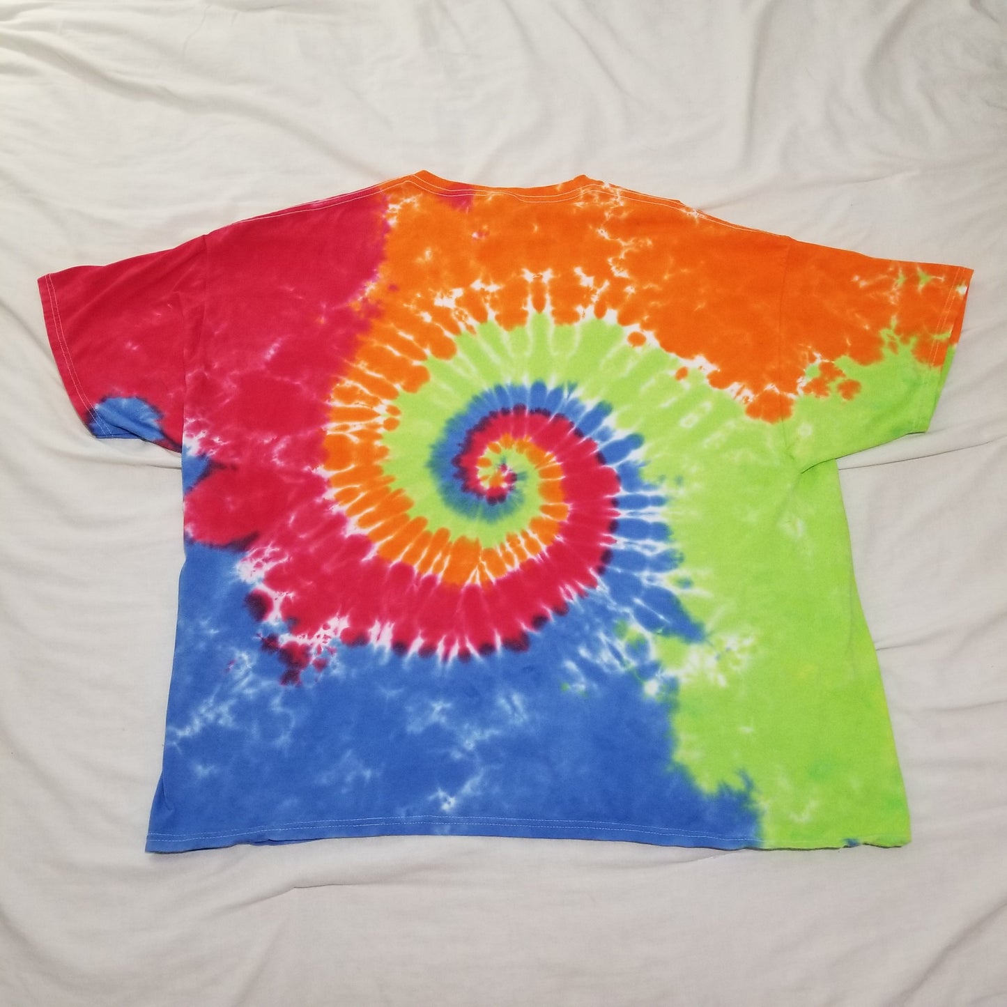 Handmade Tie Dye Blue Red Orange Green Spiral T-Shirt Size 3XL