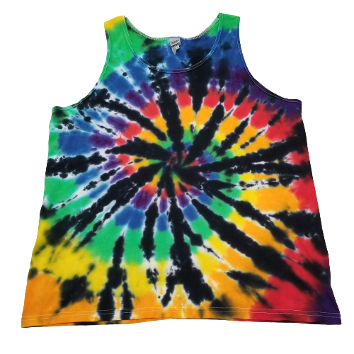 Handmade Tie Dye Rainbow & Black Spiral Tank Top Size Large L