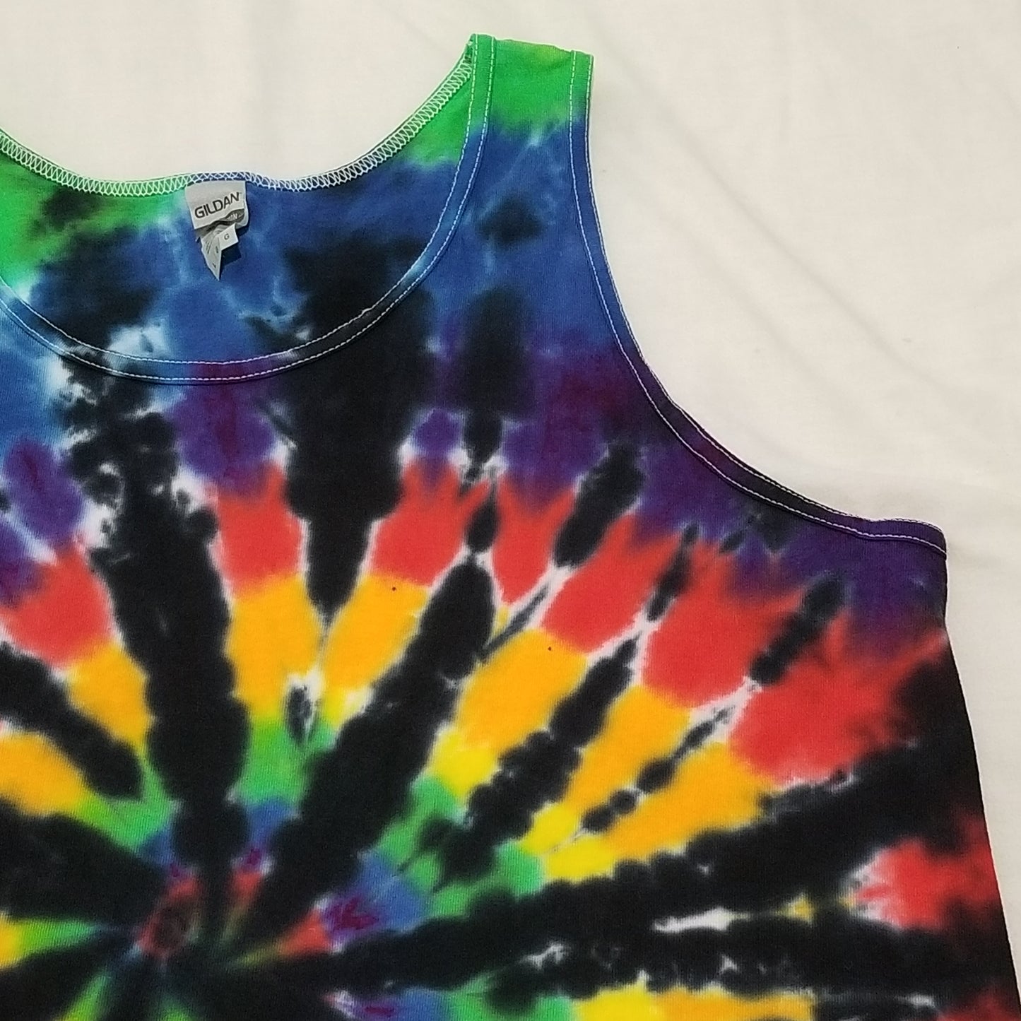 Handmade Tie Dye Rainbow & Black Spiral Tank Top Size Large L