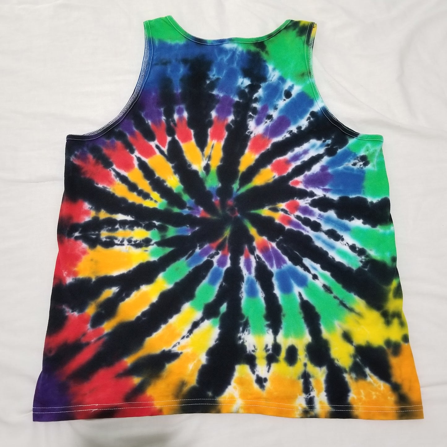 Handmade Tie Dye Rainbow & Black Spiral Tank Top Size Large L