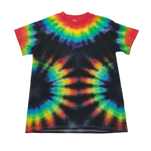 Handmade Tie Dye Double Rainbow on Black Unisex T-Shirt Size Small S