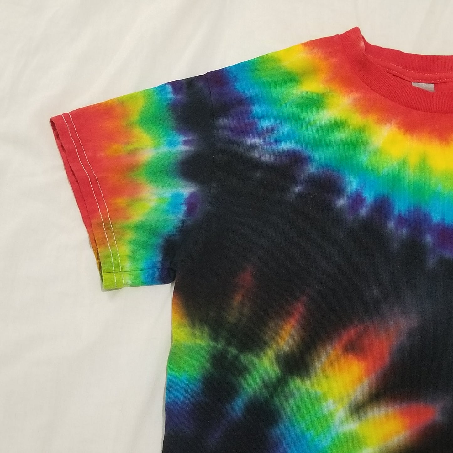 Handmade Tie Dye Double Rainbow on Black Unisex T-Shirt Size Small S