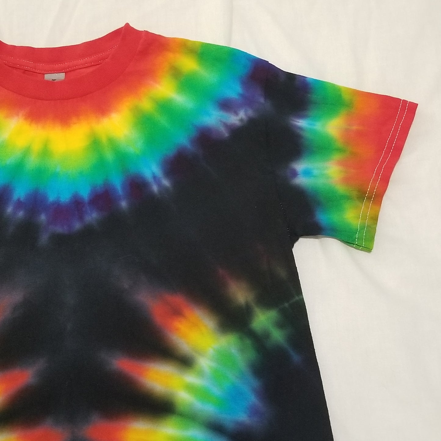 Handmade Tie Dye Double Rainbow on Black Unisex T-Shirt Size Small S