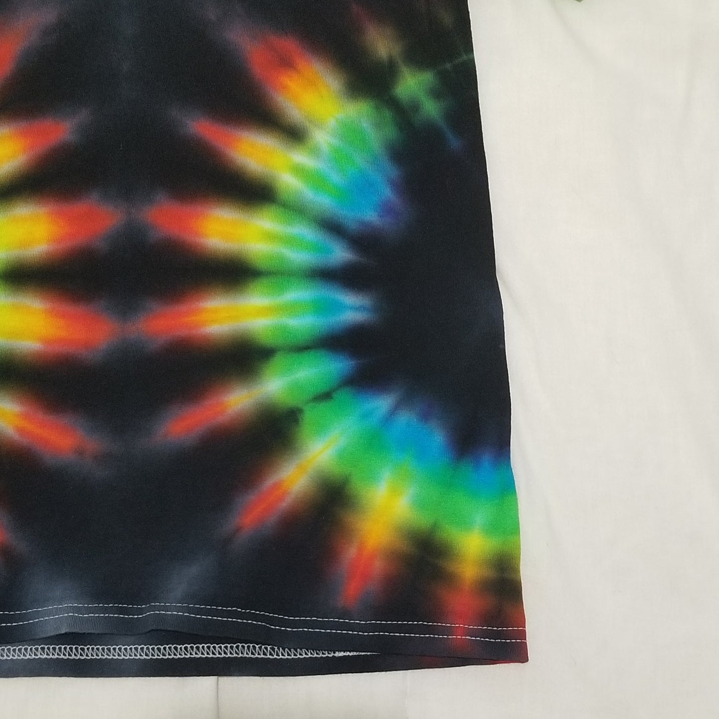 Handmade Tie Dye Double Rainbow on Black Unisex T-Shirt Size Small S