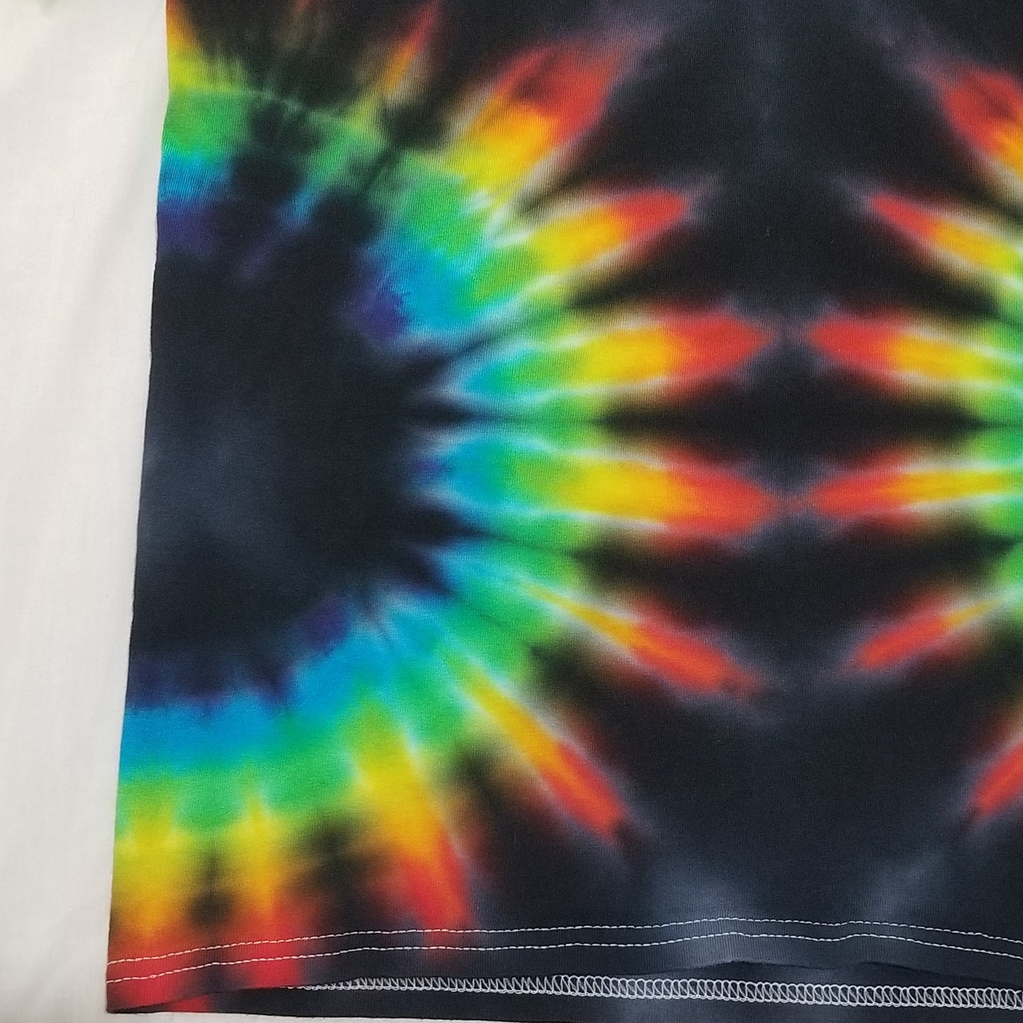 Handmade Tie Dye Double Rainbow on Black Unisex T-Shirt Size Small S