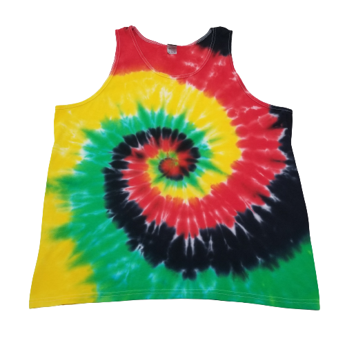 Handmade Tie Dye Green Red Yellow Black Rastafari Spiral Tank Top Size XL