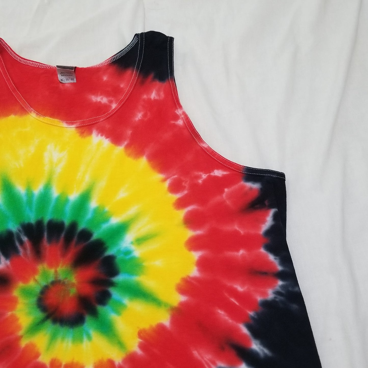 Handmade Tie Dye Green Red Yellow Black Rastafari Spiral Tank Top Size XL