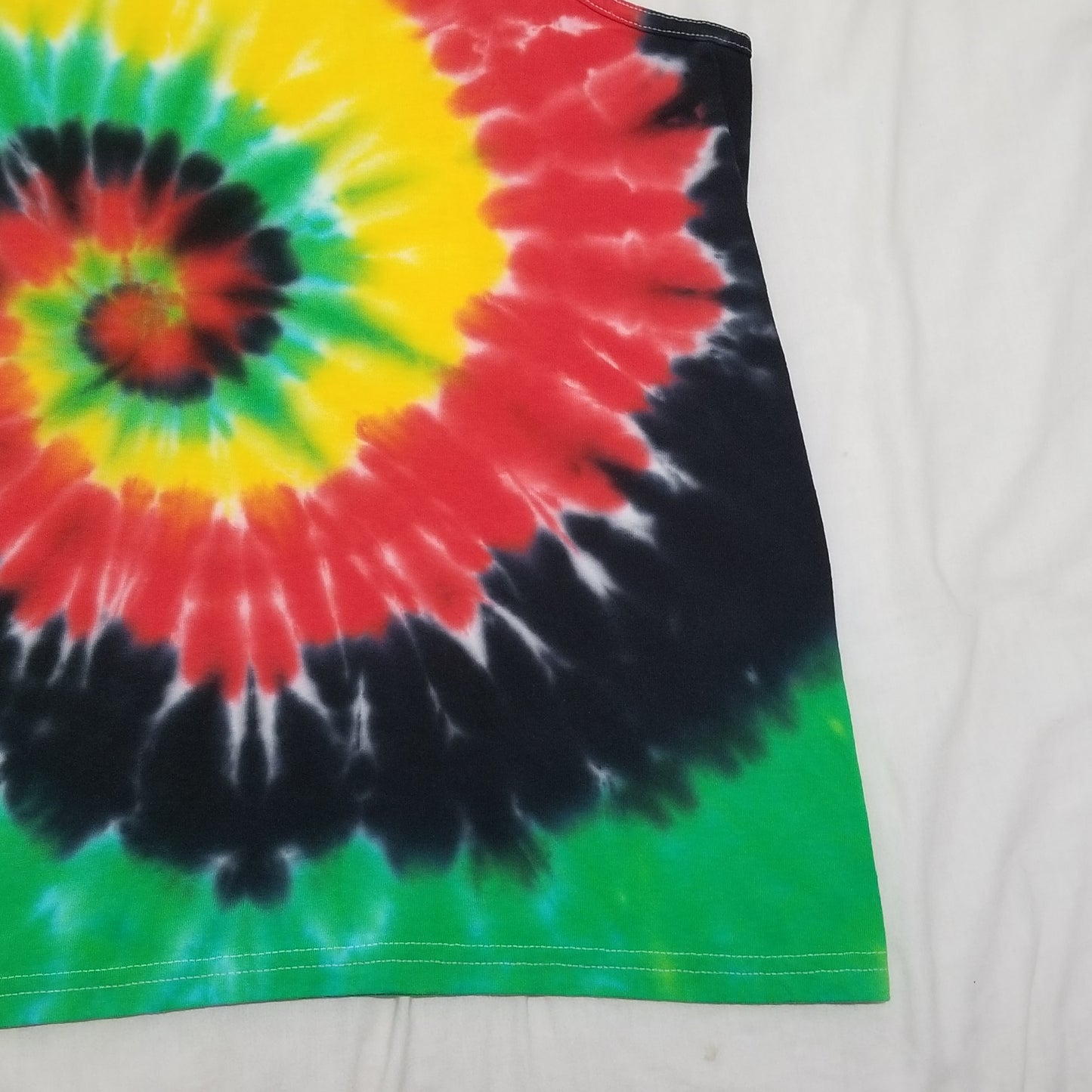 Handmade Tie Dye Green Red Yellow Black Rastafari Spiral Tank Top Size XL