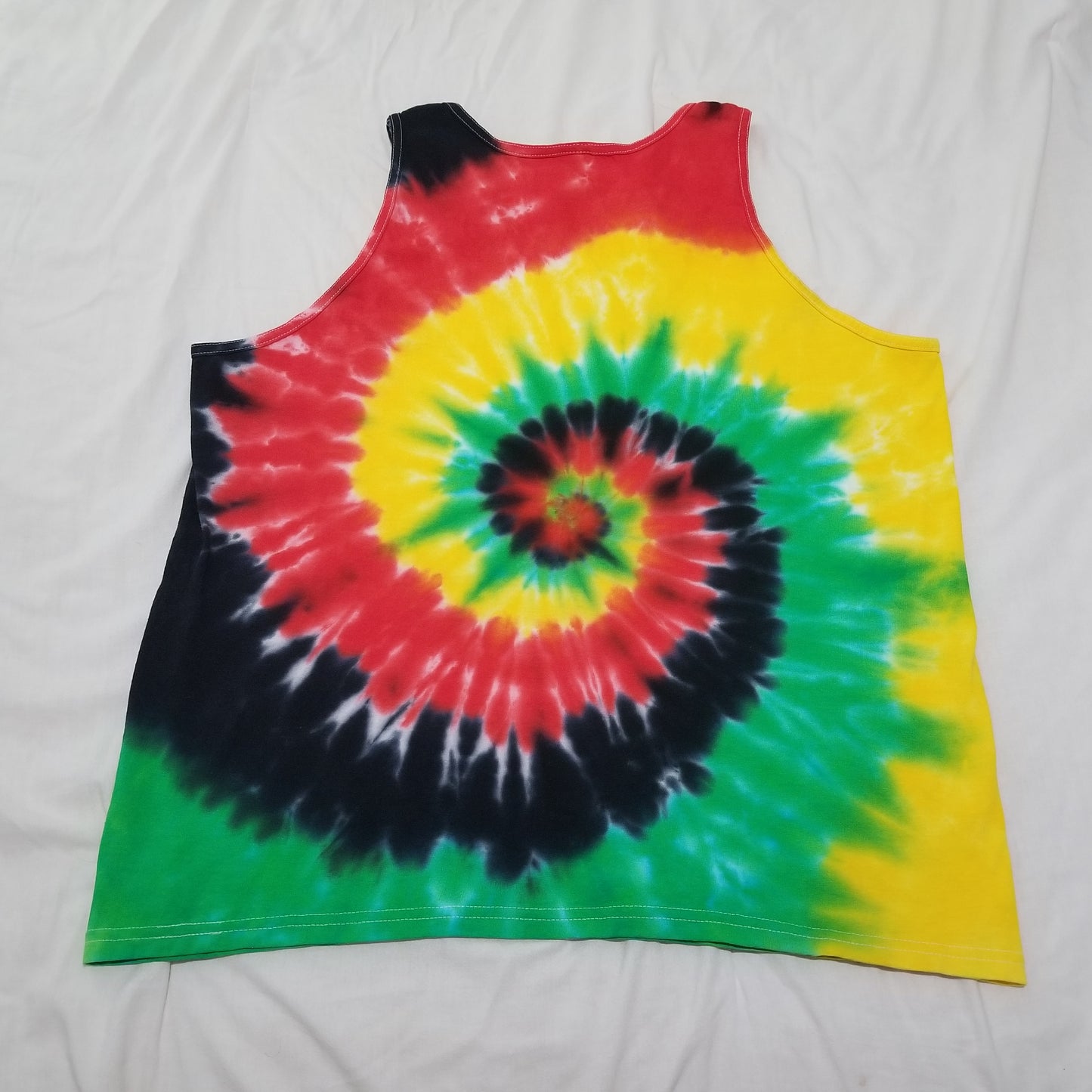 Handmade Tie Dye Green Red Yellow Black Rastafari Spiral Tank Top Size XL