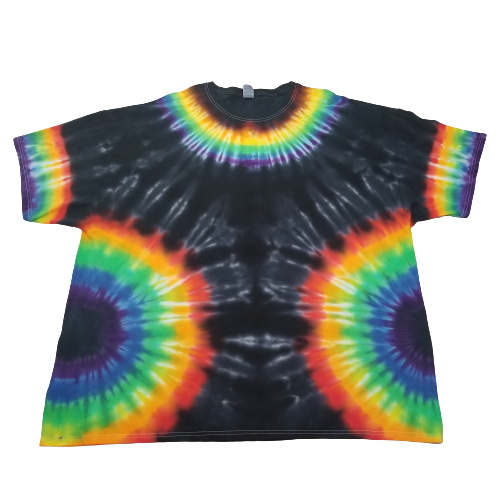 Handmade Tie Dye Triple Rainbow & Black T-Shirt Size 4XL