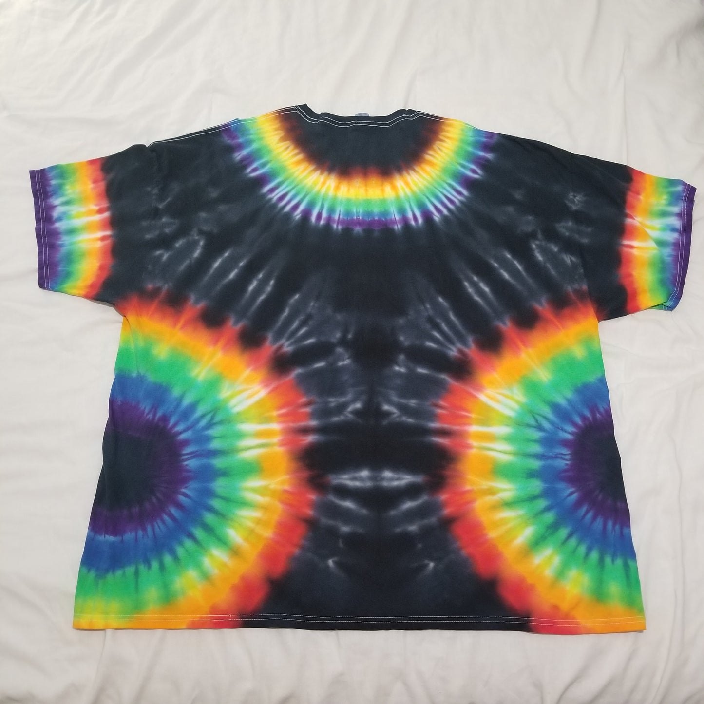 Handmade Tie Dye Triple Rainbow & Black T-Shirt Size 4XL