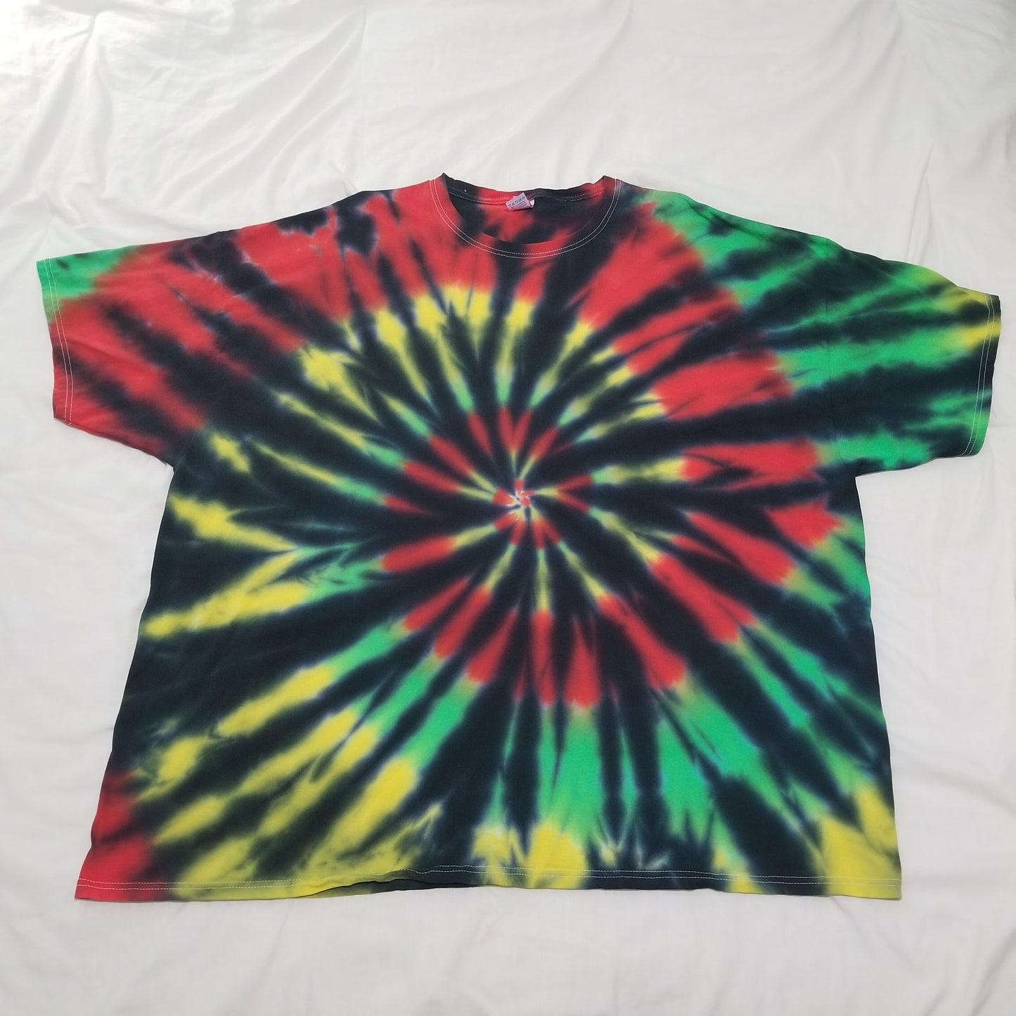 Handmade Tie Dye Black Green Yellow Red Rastafari Spiral T-Shirt Size 4XL