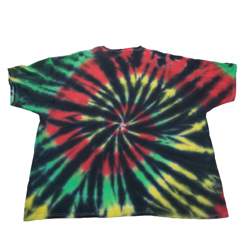 Handmade Tie Dye Black Green Yellow Red Rastafari Spiral T-Shirt Size 4XL