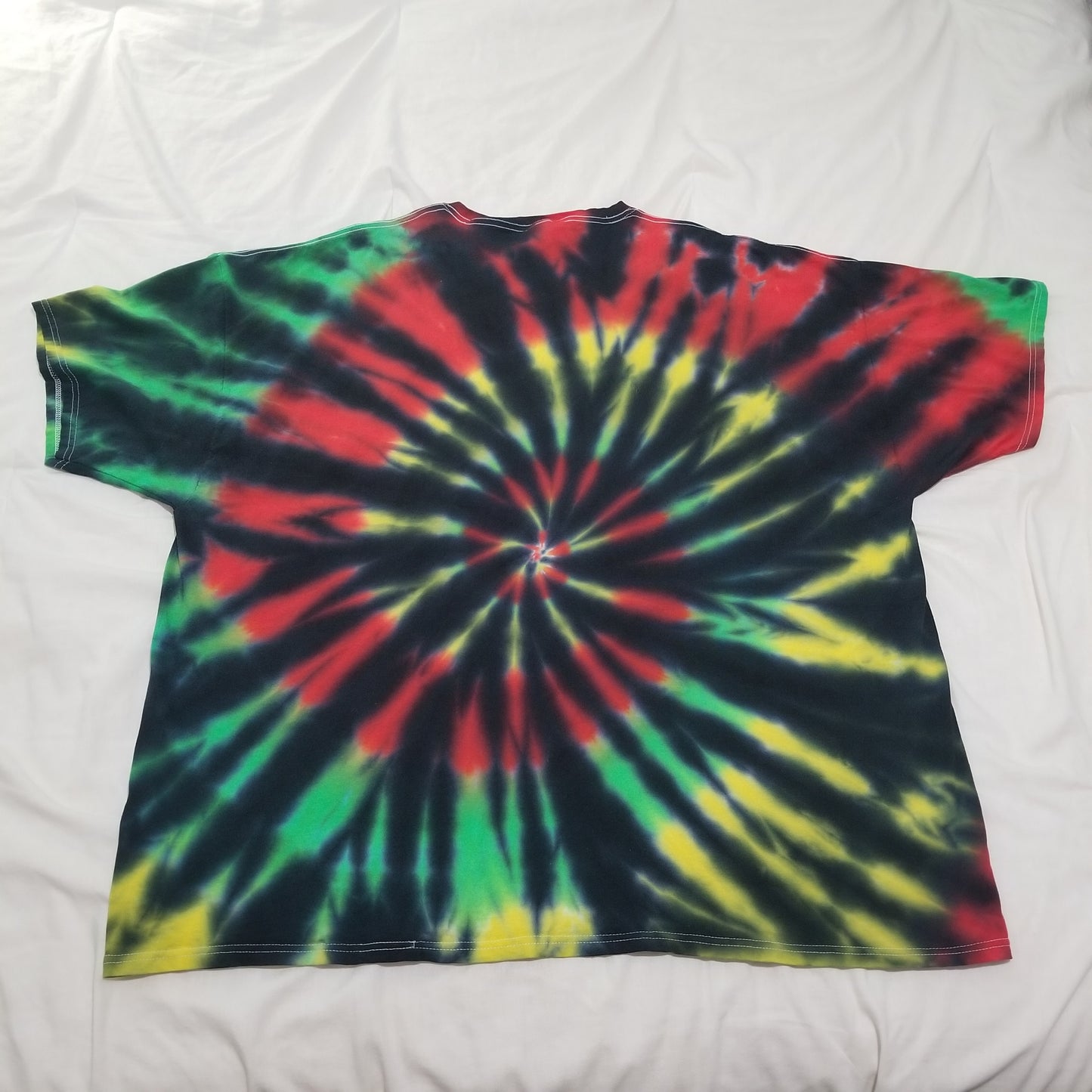 Handmade Tie Dye Black Green Yellow Red Rastafari Spiral T-Shirt Size 4XL