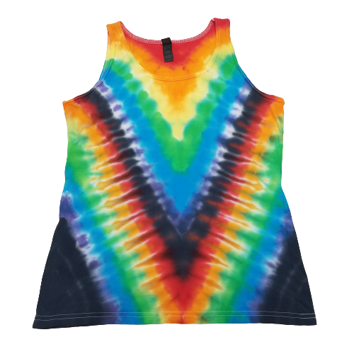 Handmade Tie Dye Rainbow & Black V-Pattern Women's Tank Top Size Large L