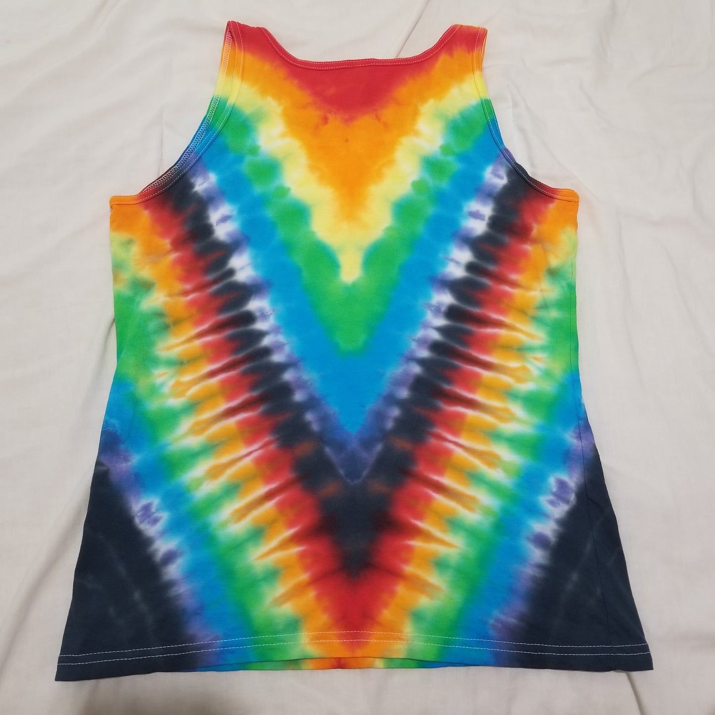 Handmade Tie Dye Rainbow & Black V-Pattern Women's Tank Top Size Large L