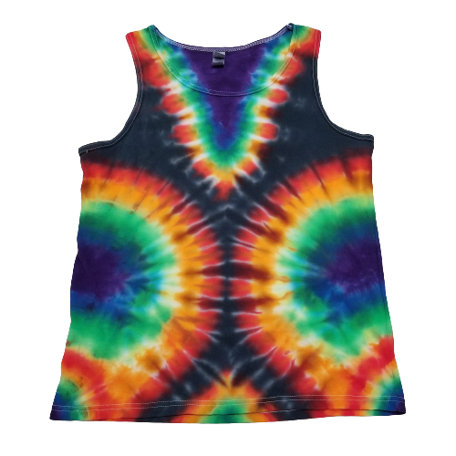 Handmade Tie Dye Double Rainbow & Black Men's Tank Top Size Medium M