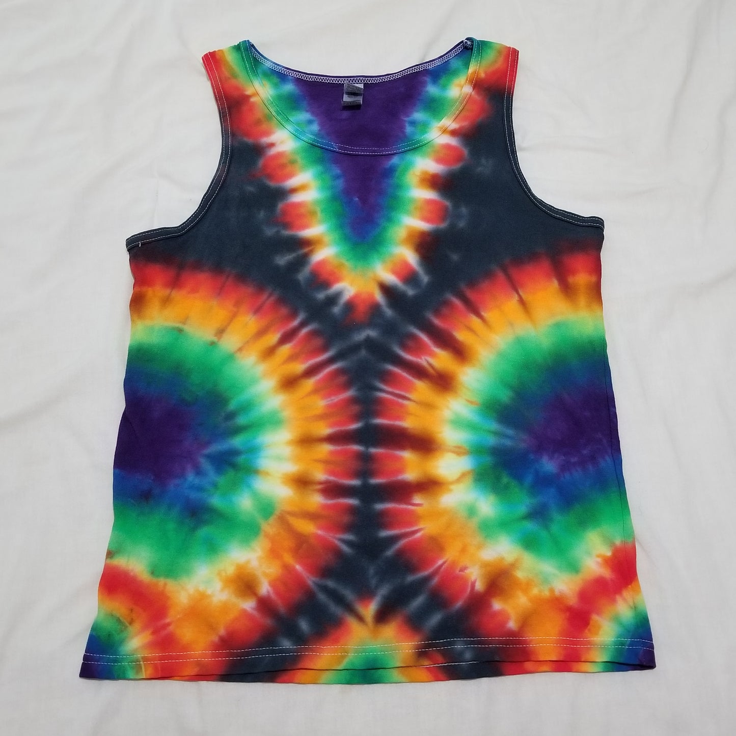 Handmade Tie Dye Double Rainbow & Black Men's Tank Top Size Medium M