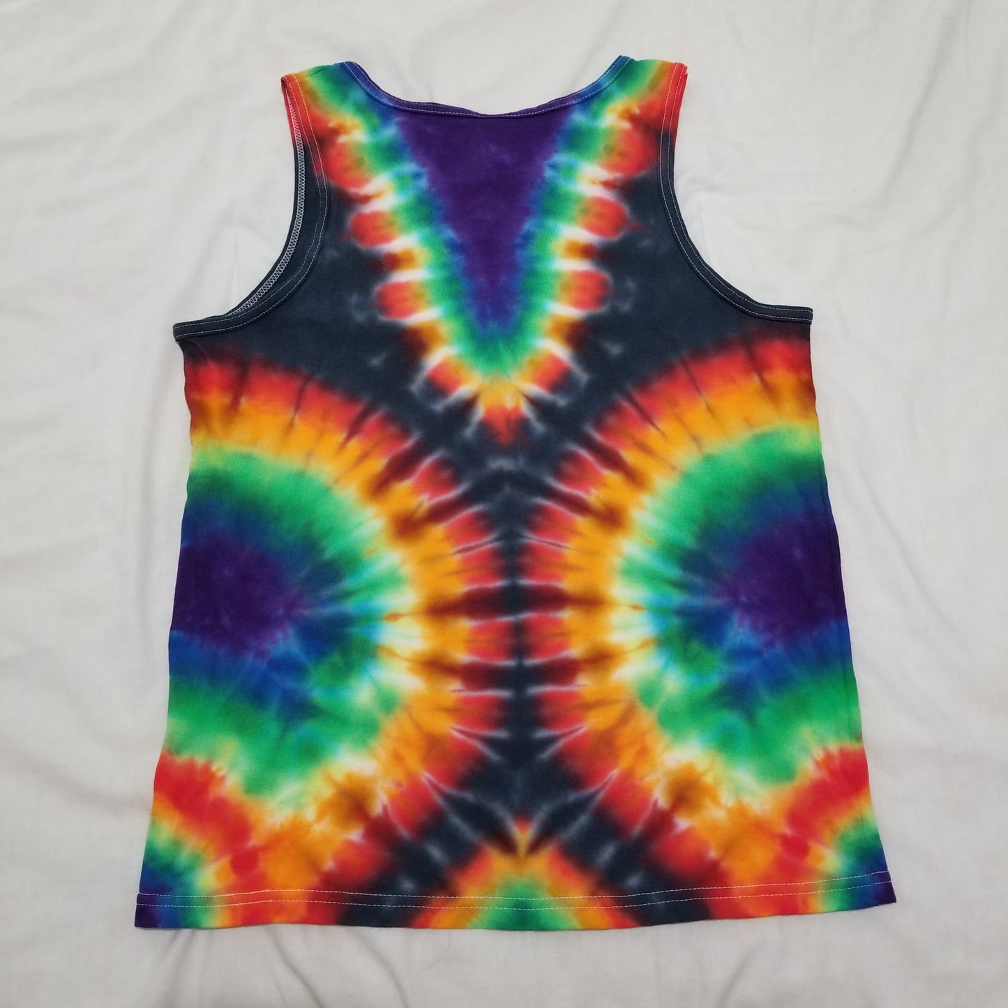 Handmade Tie Dye Double Rainbow & Black Men's Tank Top Size Medium M