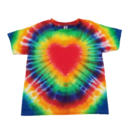 Handmade Tie Dye Kid's Rainbow Heart T-Shirt Youth Size XS