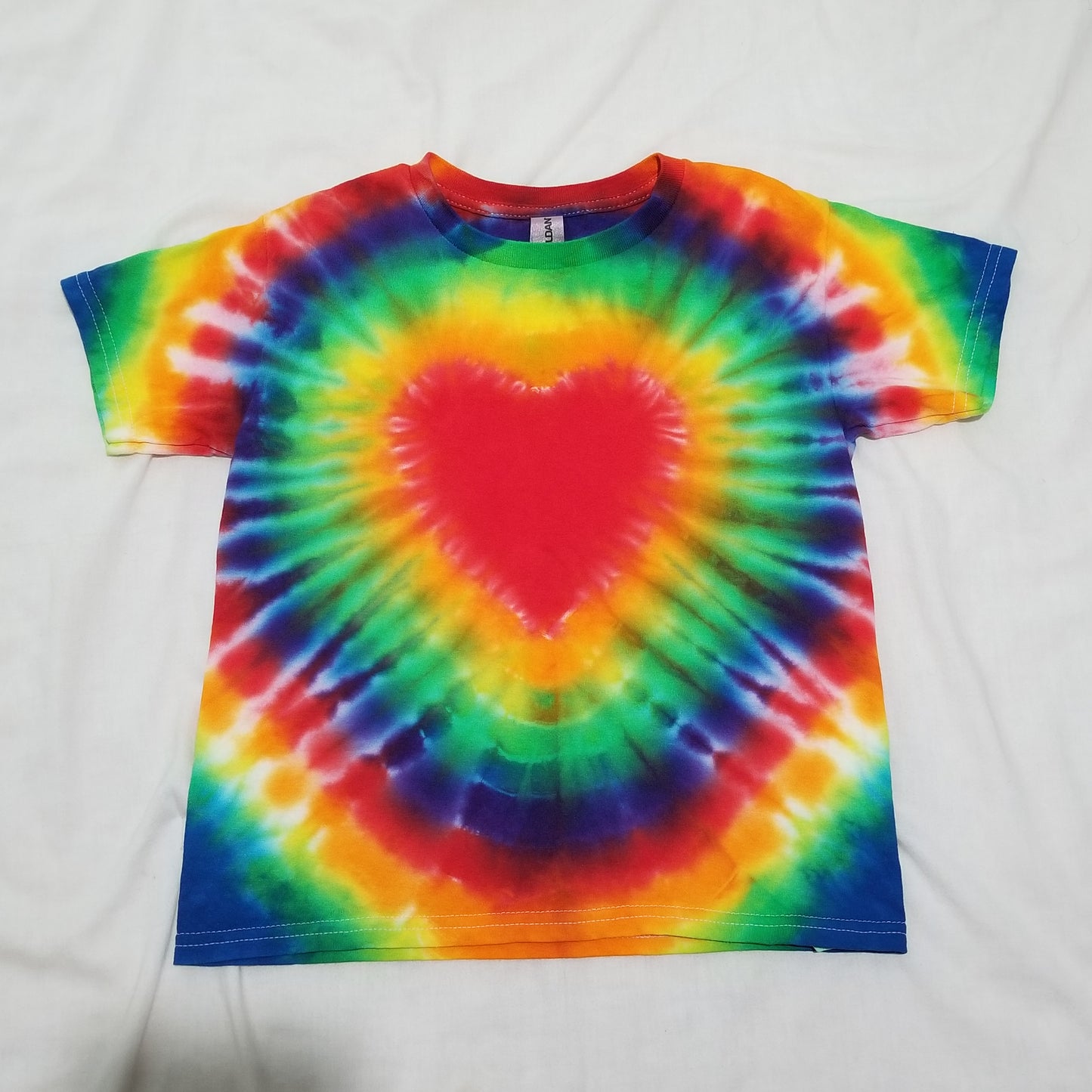 Handmade Tie Dye Kid's Rainbow Heart T-Shirt Youth Size XS