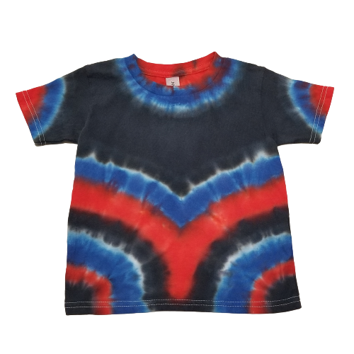 Handmade Tie Dye Red Blue & Black V-Pattern Toddler T-Shirt Size 4T