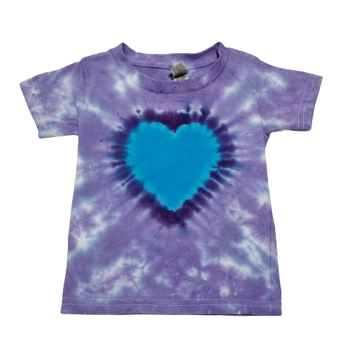 Handmade Tie Dye Lilac Purple & Turquoise Heart Toddler T-Shirt Size 2T