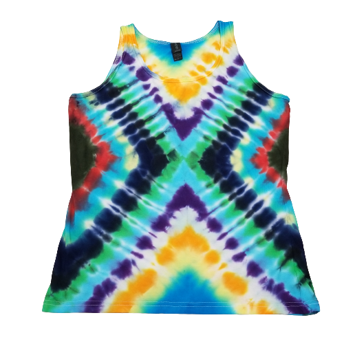 Handmade Tie Dye Funky Rainbow & Black X-Pattern Women's Tank Top Size Large L