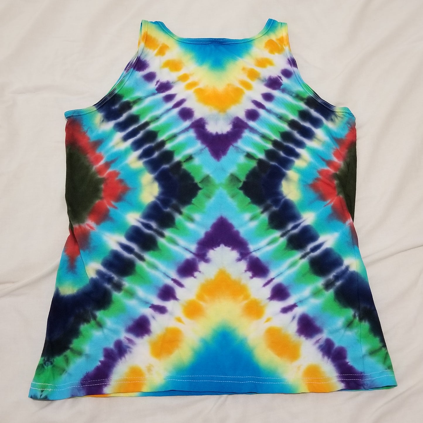 Handmade Tie Dye Funky Rainbow & Black X-Pattern Women's Tank Top Size Large L