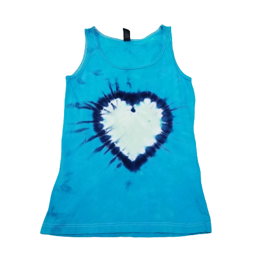 Handmade Tie Dye Aqua, Navy & Seafoam Heart Women's Tank Top Size Medium M