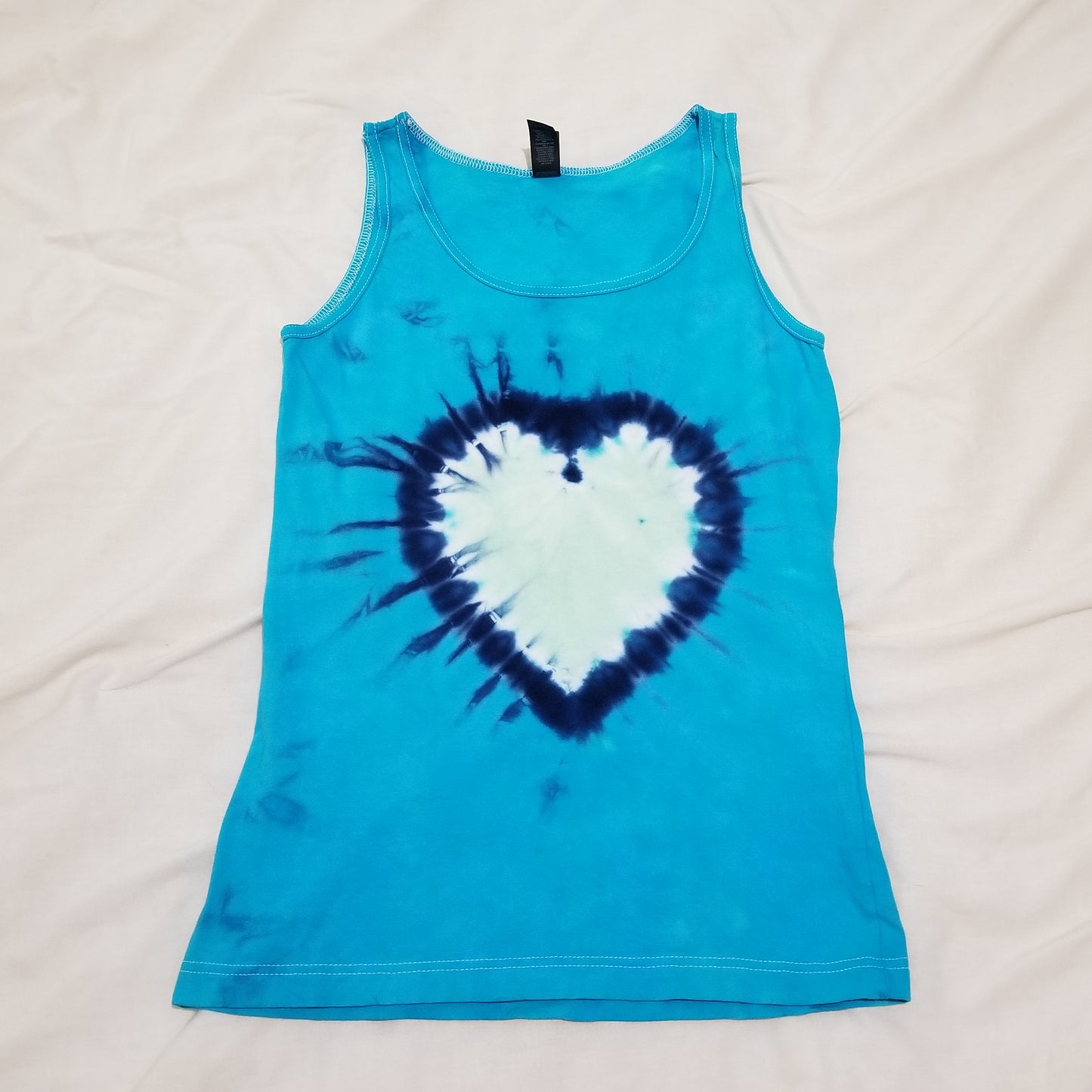 Handmade Tie Dye Aqua, Navy & Seafoam Heart Women's Tank Top Size Medium M