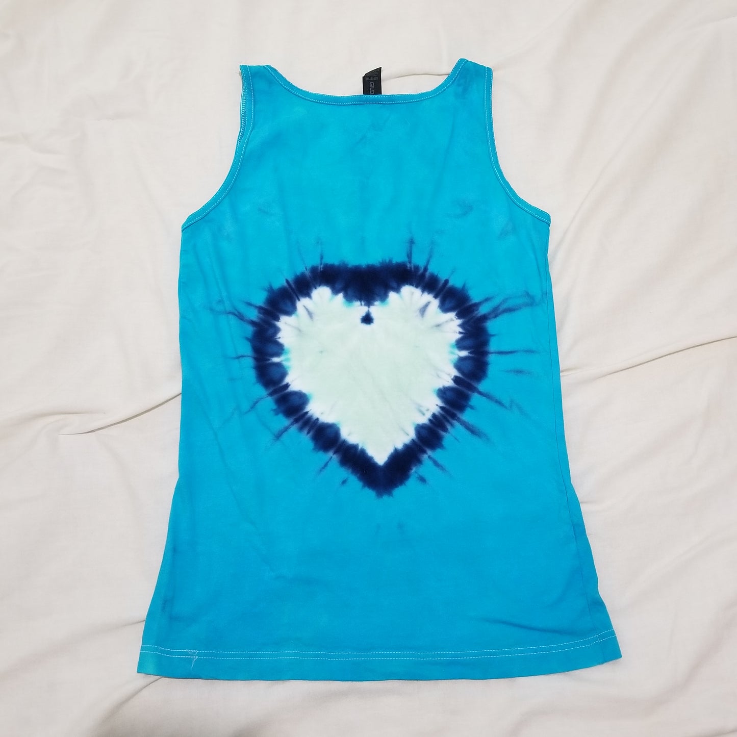 Handmade Tie Dye Aqua, Navy & Seafoam Heart Women's Tank Top Size Medium M