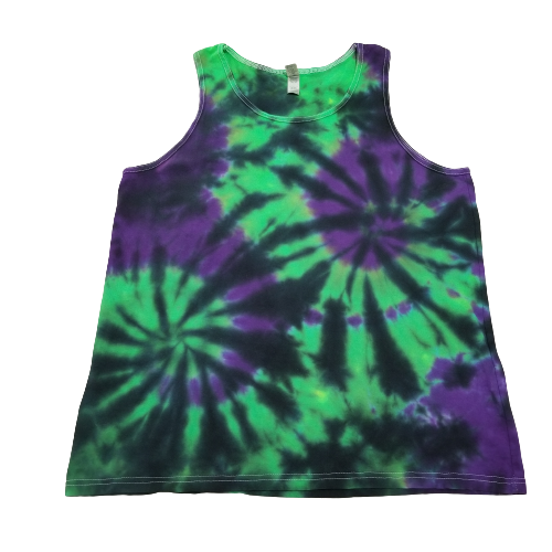 Handmade Tie Dye Purple, Green & Black Double Spider Spiral Men's Tank Top Size XL