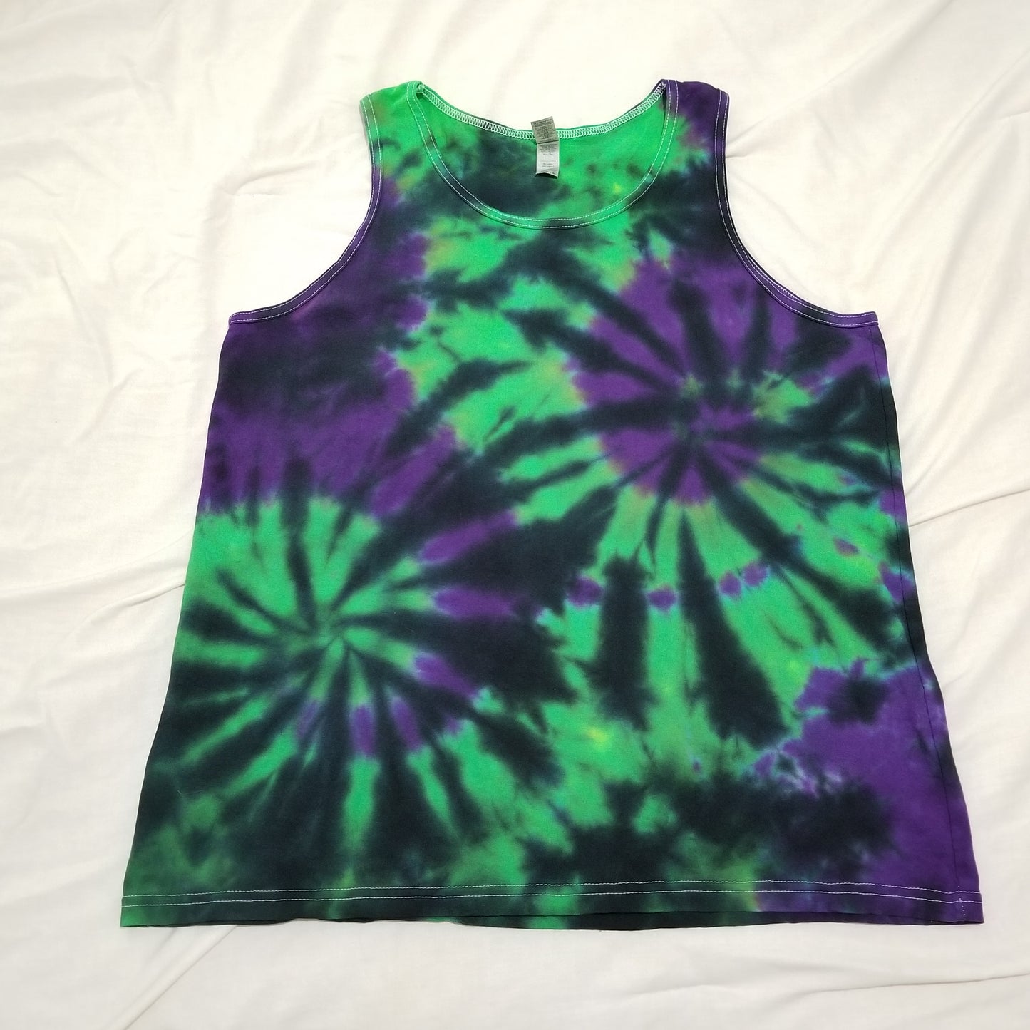 Handmade Tie Dye Purple, Green & Black Double Spider Spiral Men's Tank Top Size XL