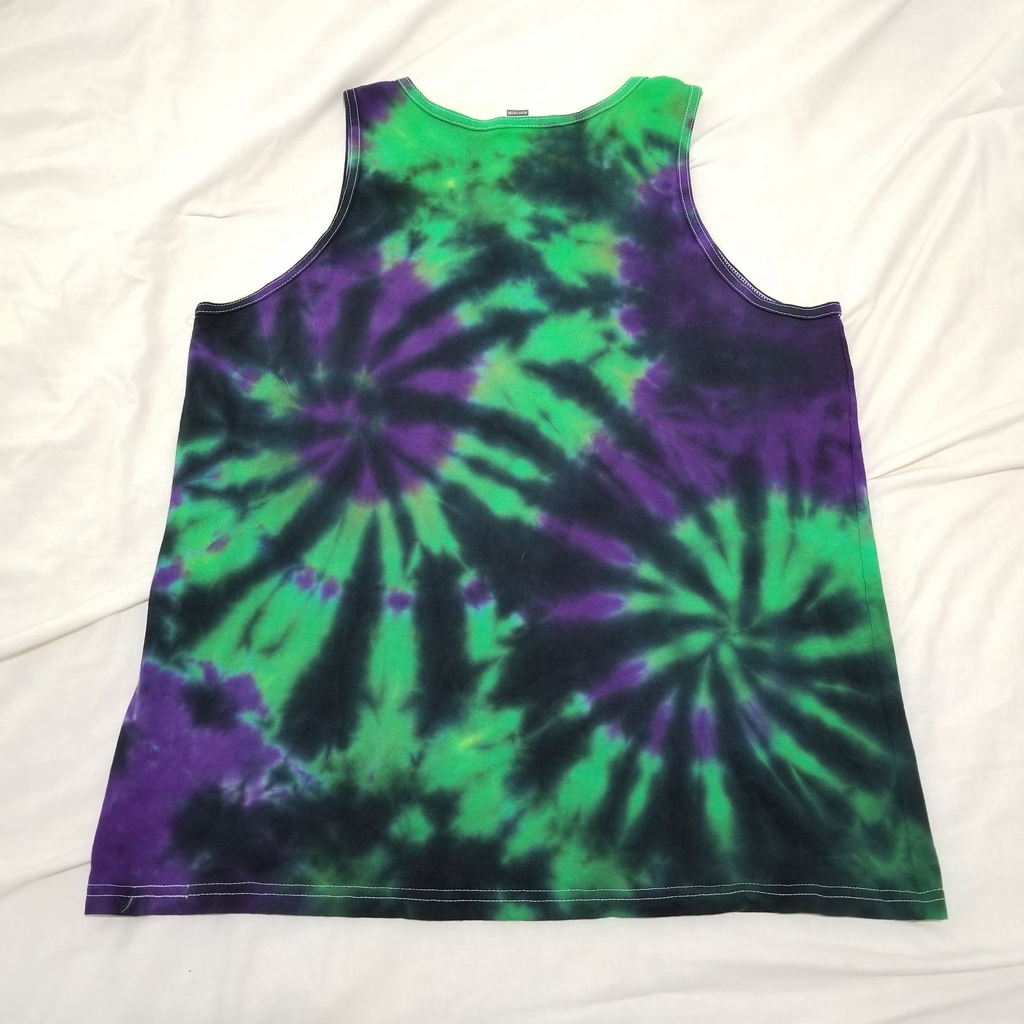 Handmade Tie Dye Purple, Green & Black Double Spider Spiral Men's Tank Top Size XL