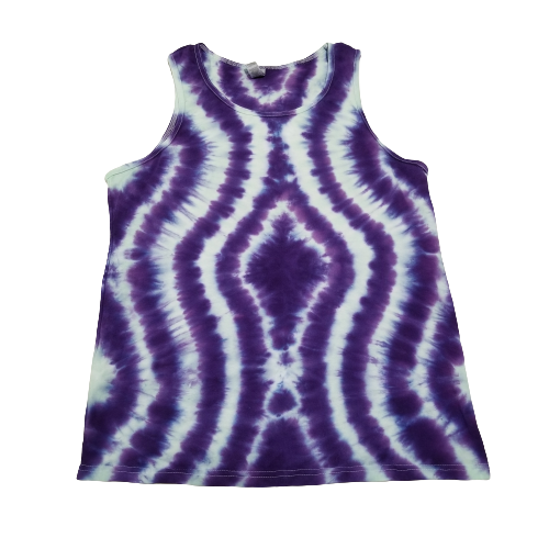 Handmade Tie Dye Seafoam Green & Lilac Purple Wavy Stripes Men's Tank Top Size Large L