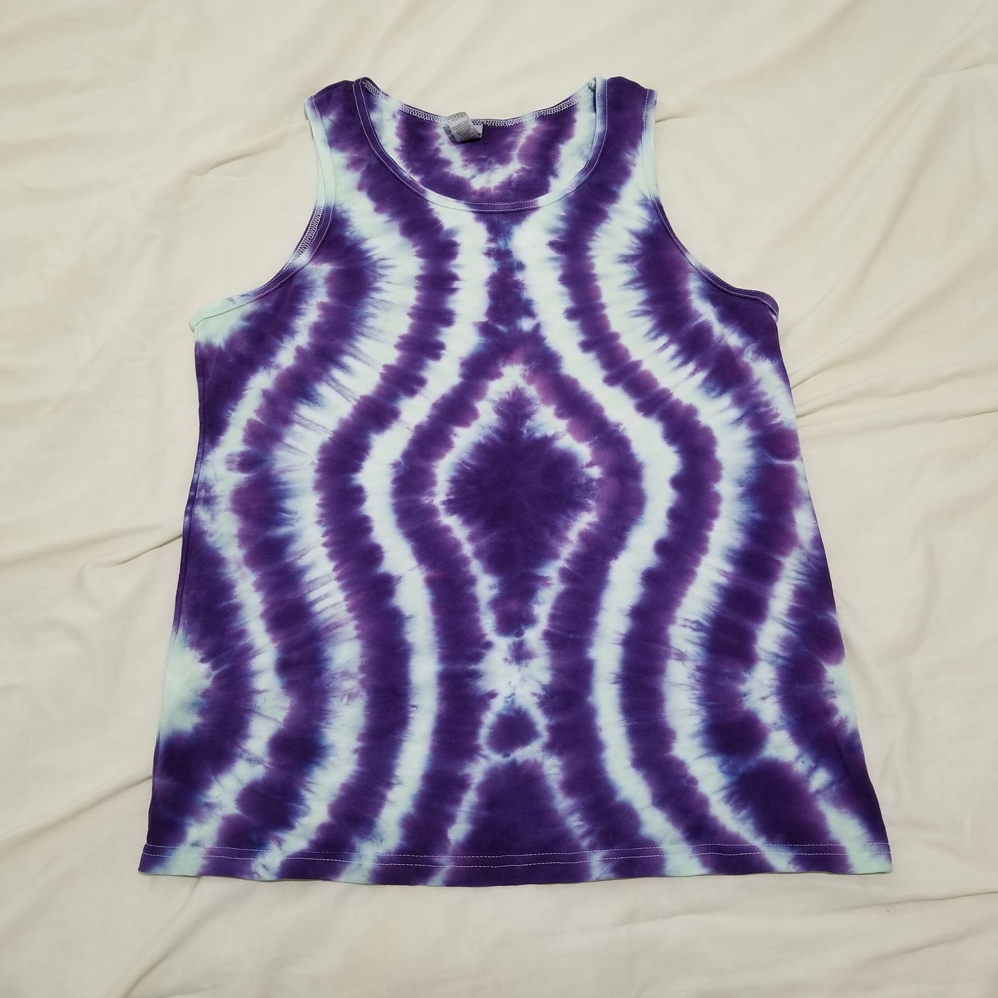 Handmade Tie Dye Seafoam Green & Lilac Purple Wavy Stripes Men's Tank Top Size Large L