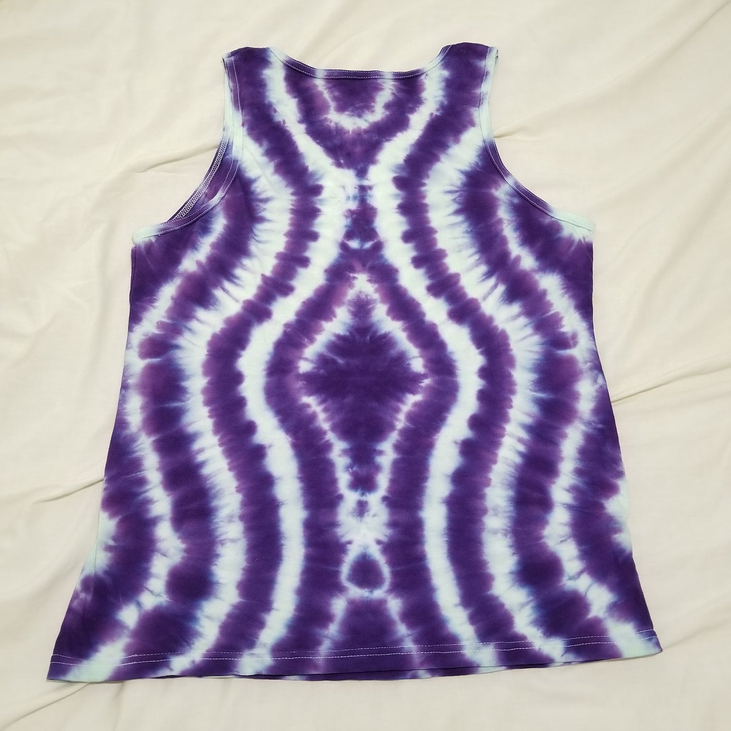 Handmade Tie Dye Seafoam Green & Lilac Purple Wavy Stripes Men's Tank Top Size Large L