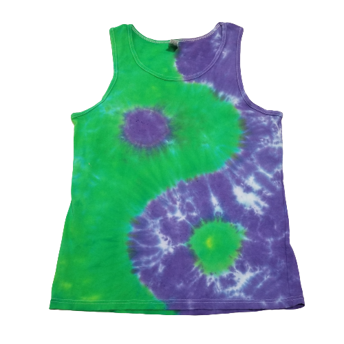 Handmade Tie Dye Green & Purple Yin Yang Men's Tank Top Size Medium M