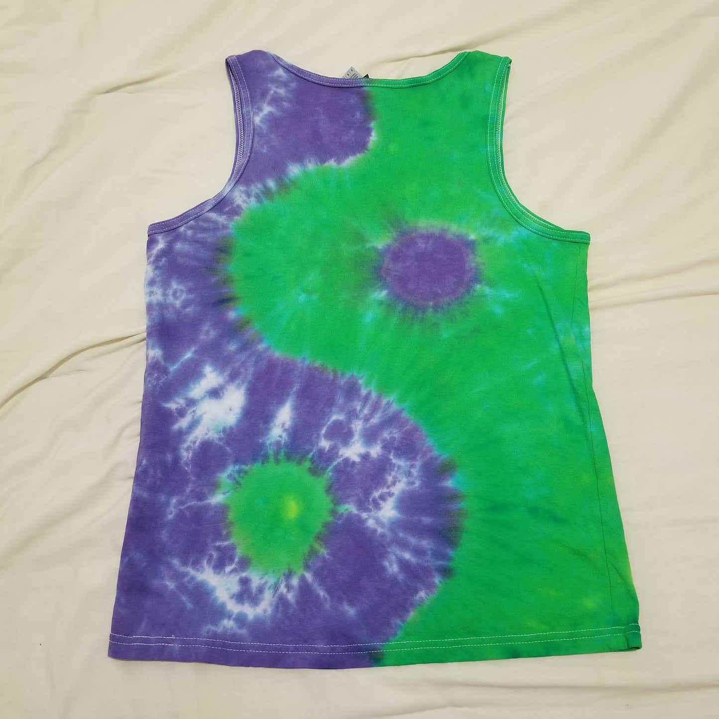 Handmade Tie Dye Green & Purple Yin Yang Men's Tank Top Size Medium M