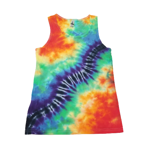 Handmade Tie Dye Rainbow Scrunch & Diagonal Black Wave Men's Tank Top Size Small S