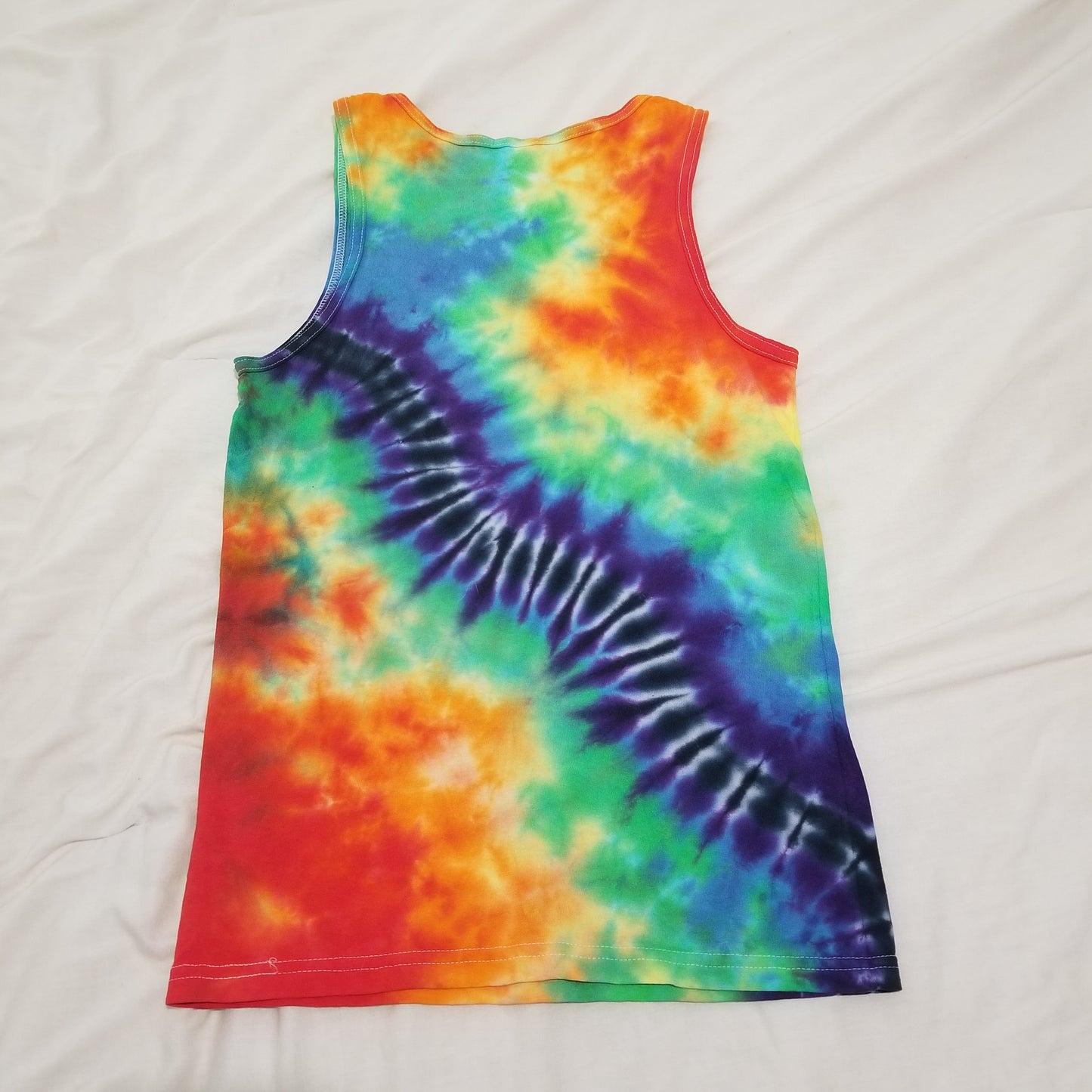 Handmade Tie Dye Rainbow Scrunch & Diagonal Black Wave Men's Tank Top Size Small S