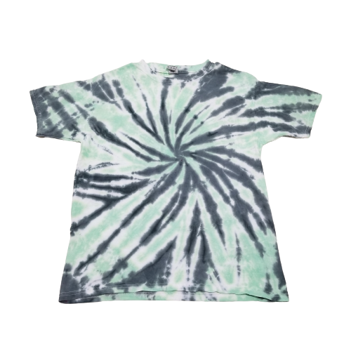 Handmade Tie Dye Seafoam Green & Stormy Gray Spider Spiral Kids T-Shirt Youth Size XL