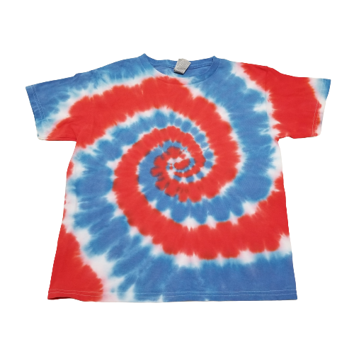 Handmade Tie Dye Red White & Blue Spiral Kid's T-Shirt Youth Size Medium M