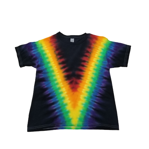 Handmade Tie Dye Rainbow & Black V-Pattern Kid's T-Shirt Youth Size Small S