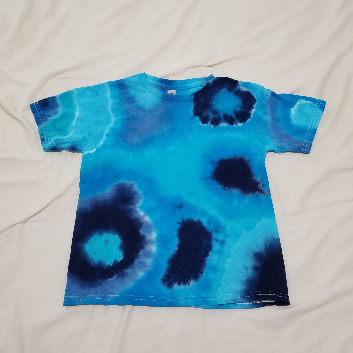 Handmade Tie Dye Aqua Turquoise Navy Blue Geode Kid's T-Shirt Youth Size Small S